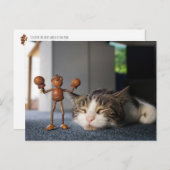 アコーン小妖精や小人が猫とのボクシング試合で優勝おもしろい- ポストカード (正面/裏面)