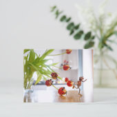 アコーン小妖精や小人とチューリップ・ドラゴン葉書 ポストカード (スタンド正面)