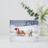 アコーン小妖精や小人はサンタクロースのようなプレゼントをもたらす ポストカード (スタンド正面)