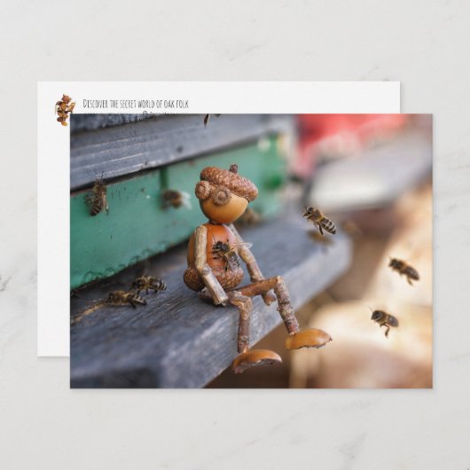 アコーン小妖精や小人ビーキーパー春はがき ポストカード (正面/裏面)