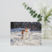 アコーン小妖精や小人冬はがき雪だるま作成 ポストカード (スタンド正面)