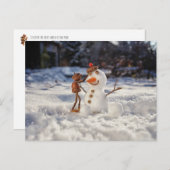 アコーン小妖精や小人冬はがき雪だるま作成 ポストカード (正面/裏面)