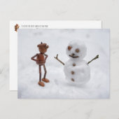 アコーン小妖精や小人冬はがき雪だるま作成 ポストカード (正面/裏面)
