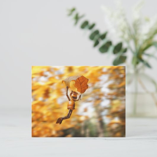 アコーン小妖精や小人飛んでいるオンザオークの紅葉 ポストカード (スタンド正面)