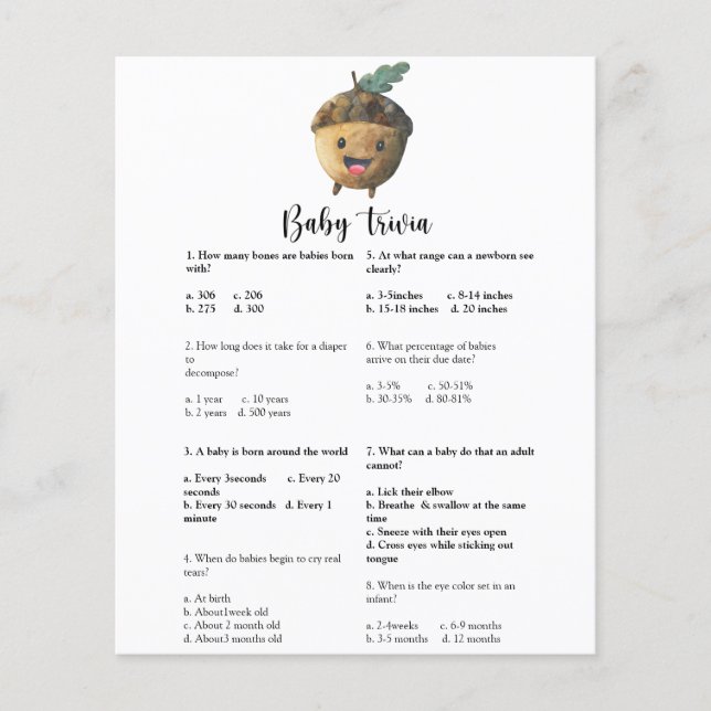 アコーン – ベビートリビア |赤ちゃんシャワーゲーム (正面)