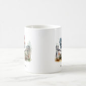 アサガオ：水彩画の雄鶏、カスタムデザイン コーヒーマグカップ (中央)