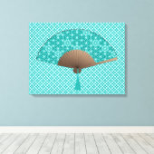 アサノハ日本のの扇形、ターコイズ キャンバスプリント (インサイチュ (ウッドフロア))