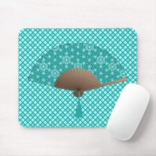 アサノハ日本のの扇形、ターコイズ マウスパッド (マウス)