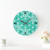 アサノハ日本のパターン – ピーコックブルー ラージ壁時計 (ホーム)