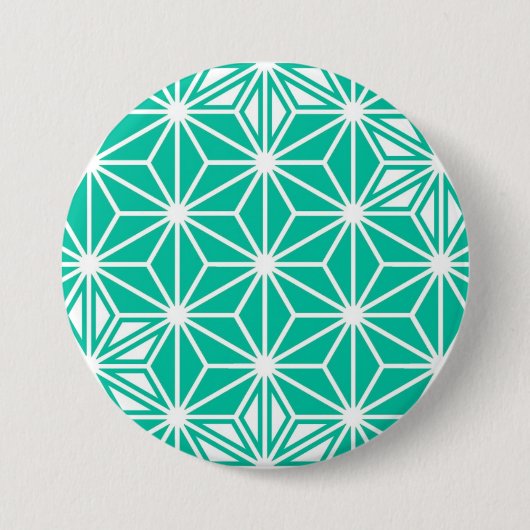 アサノハ日本のパターン – ピーコックブルー 缶バッジ (正面)