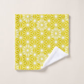 アサノハ日本のパターン、マスタード金ゴールド、ホワイト バスタオルセット (ウォッシュタオル)