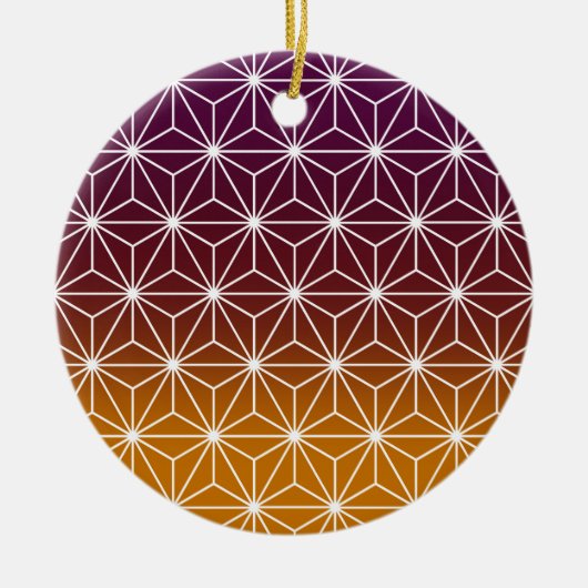 アサノハ日本のプリントバ伝統的ルグンディ&金ゴールド セラミックオーナメント (正面)
