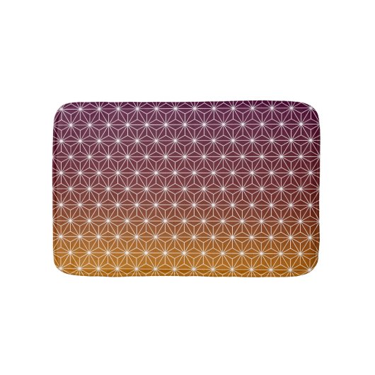 アサノハ日本のプリントバ伝統的ルグンディ&金ゴールド バスマット (正面)