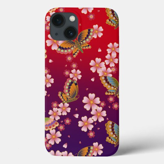 アサノハ日本のプリントレッド&パープル Case-Mate iPhoneケース (裏面)
