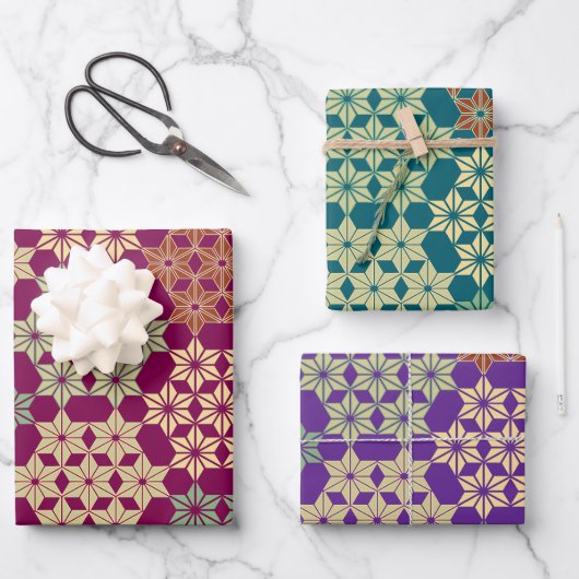 アサノハ日本のミックスパターン ラッピングペーパーシート (正面)