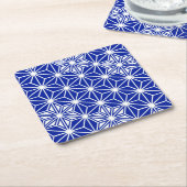 アサノハ日本の模様 – コバルトブルー スクエアペーパーコースター (アングル)