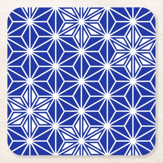 アサノハ日本の模様 – コバルトブルー スクエアペーパーコースター (正面)