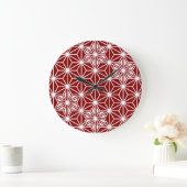 アサノハ日本の模様 – 濃い赤色 ラージ壁時計 (ホーム)
