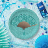 アサノ日本のハ型の扇(ターコイズ) ペーパープレート (パーティー)