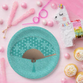 アサノ日本のハ型の扇(ターコイズ) ペーパープレート (パーティー)