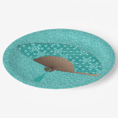 アサノ日本のハ型の扇(ターコイズ) ペーパープレート (アングル)