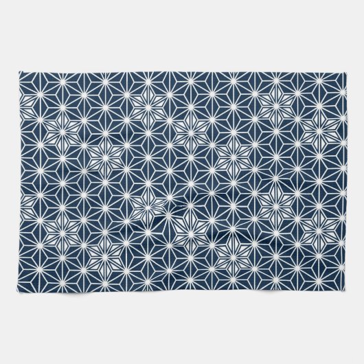 アサ日本のノハ又は星模様、インディゴブルー キッチンタオル (横)