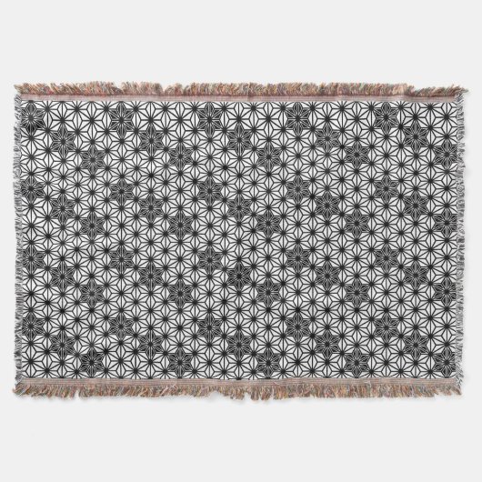 アサ日本のノハ柄、白、黒 スローブランケット (正面)