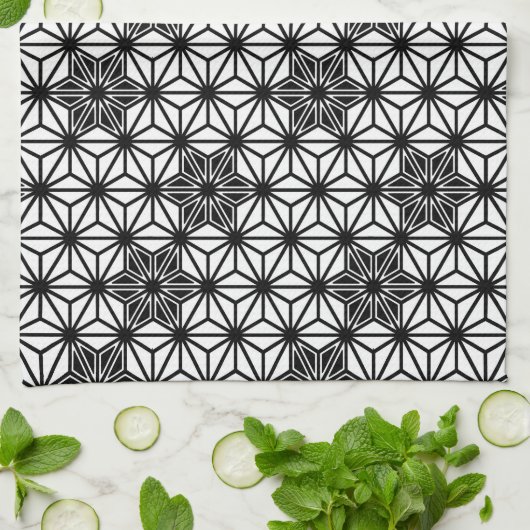 アサ日本のノハ模様 – 白と黒 キッチンタオル (折り畳み)