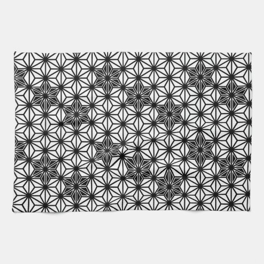 アサ日本のノハ模様 – 白と黒 キッチンタオル (横)