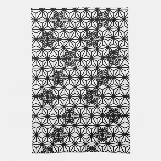 アサ日本のノハ模様 – 白と黒 キッチンタオル (縦)