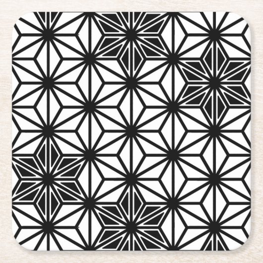 アサ日本のノハ模様 – 白と黒 スクエアペーパーコースター (正面)