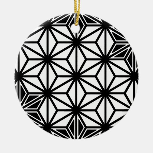 アサ日本のノハ模様 – 白と黒 セラミックオーナメント (正面)