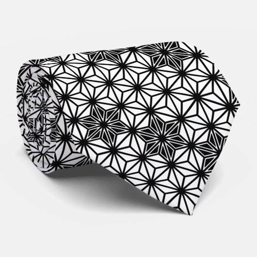 アサ日本のノハ模様 – 白と黒 ネクタイ (ロール)