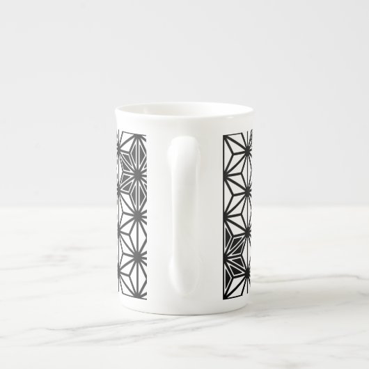 アサ日本のノハ模様 – 白と黒 ボーンチャイナマグカップ (裏面)