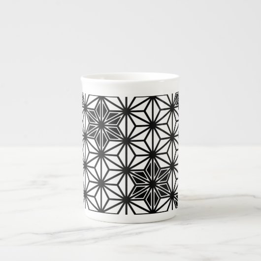 アサ日本のノハ模様 – 白と黒 ボーンチャイナマグカップ (正面)