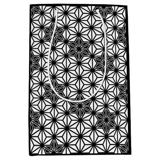 アサ日本のノハ模様 – 白と黒 ミディアムペーパーバッグ (正面)