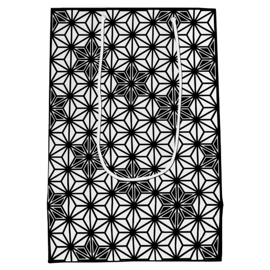 アサ日本のノハ模様 – 白と黒 ミディアムペーパーバッグ (裏面)