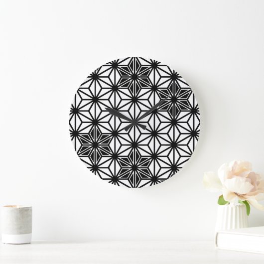 アサ日本のノハ模様 – 白と黒 ラージ壁時計 (ホーム)