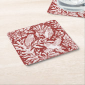 アザエレガントミの花に赤いブリックの森の鳥 スクエアペーパーコースター (アングル)