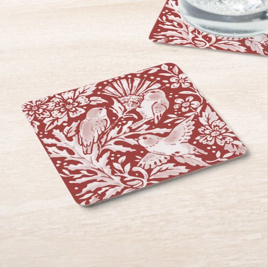 アザエレガントミの花に赤いブリックの森の鳥 スクエアペーパーコースター (アングル)