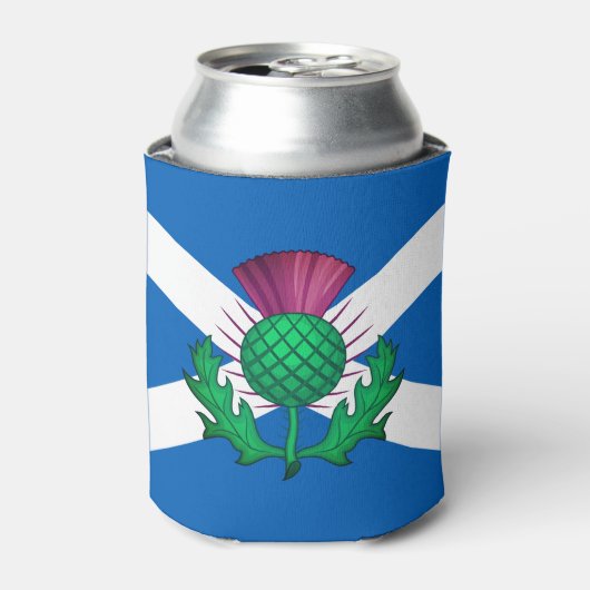 アザミが重ねられたスコットランド国旗 缶クーラー (缶正面)