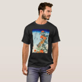 アザミに小鳥、北斎鳥とアザミ、北斎、浮世絵 Tシャツ (正面フル)