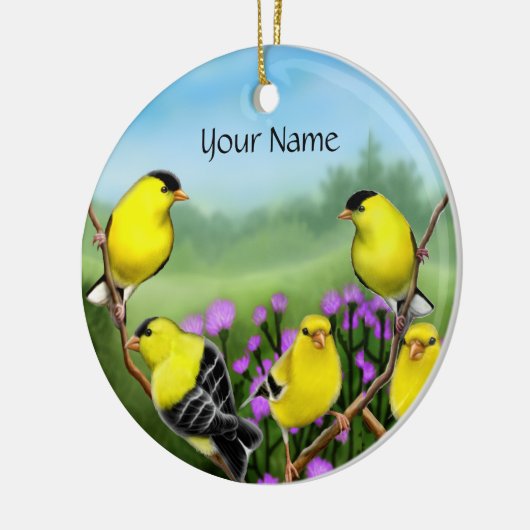 アザミのオーナメントのカスタマイズ可能なGoldfinches セラミックオーナメント (左)