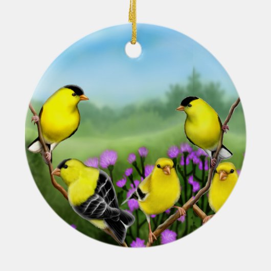 アザミのオーナメントのカスタマイズ可能なGoldfinches セラミックオーナメント (裏面)
