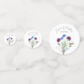 アザミのスコットランド風紫色の花の水彩ウェディング コンフェッティ (裏面)