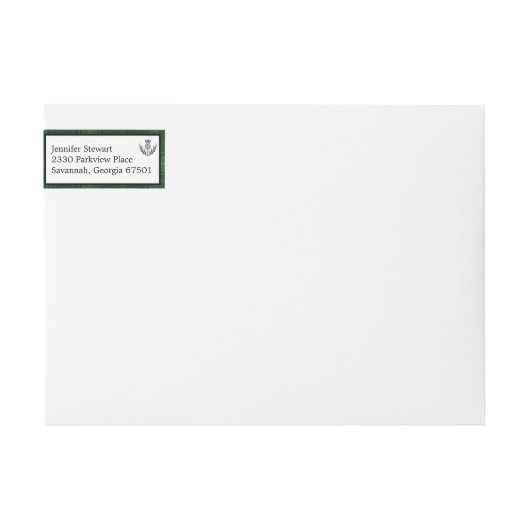 アザミの差出人住所が付いている緑の一族のタータンチェック ラップアラウンドラベル (正面)