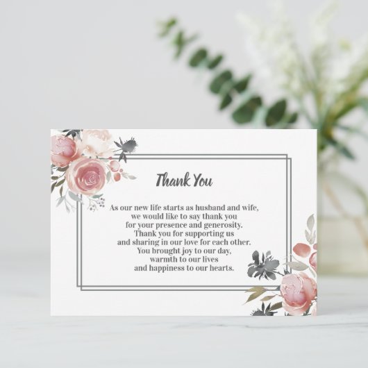 アザミの水彩画の結婚式のサンキューカードは上がり、 サンキューカード (スタンド正面)