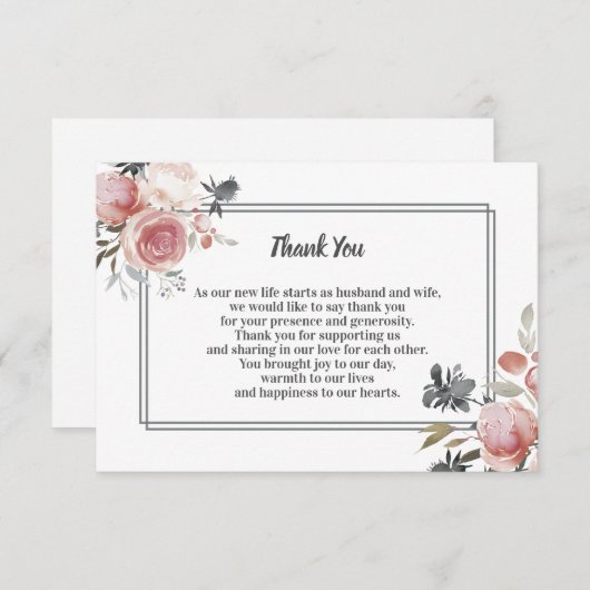 アザミの水彩画の結婚式のサンキューカードは上がり、 サンキューカード (正面/裏面)