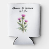 アザミの紫の花 スコットランド 水彩 結婚式 缶クーラー (正面)