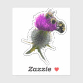 アザミの花シールの上のミツバチ シール (シート)